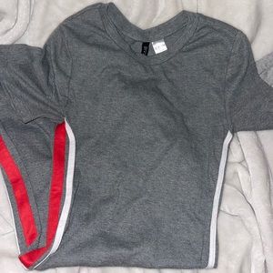 Forever 21 Grey body con dress with white and red stripes